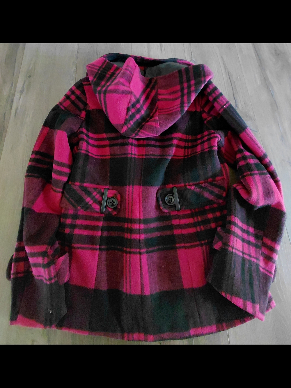 Y2K Hot Pink and Black Plaid Hooded Peacoat - Picture 5 of 5